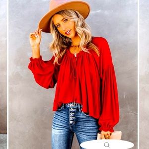 Riverbend Peasant Blouse-Rust Colored